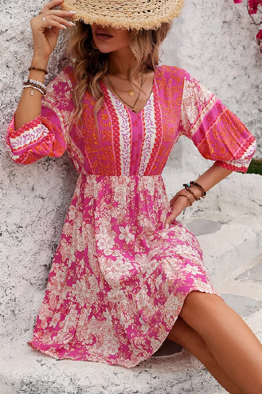 Bohemia Print V Neck Casual Mini Dress