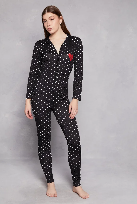 Soft Knit Polka Dot Love Yourself Pajama Onesie