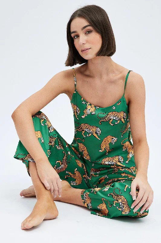 Green Print Tiger PJ Graphic Cami Pyjama Set