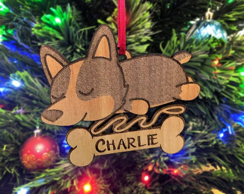 Cute Sleeping Corgi Pet Dog Ornament for Kids Christmas Gift New Family Member Animal Adoption Present from Grandparents Stocking Stuffer