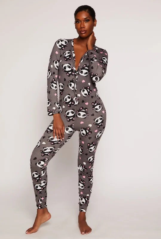 Panda Graphic V Neck Pajama Onesie