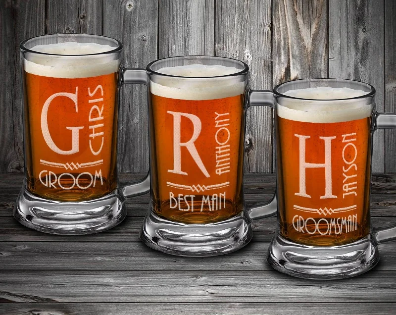 Groomsmen Personalized Wedding Beer Glasses for Him Daddy Birthday Gift Godfather Beer Mug Gift Engraved Father in Law Best Man Glass Gifts