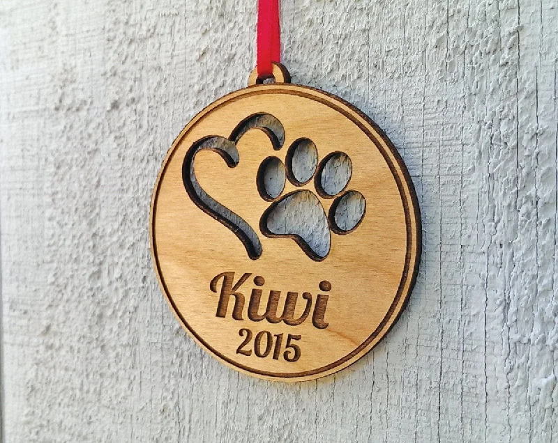 Personalized Pet Ornament Custom Engraved with Heart PawPrint Pets Name and Date Dog Cat Christmas Ornament Gift Holiday Tree Decor Ornament