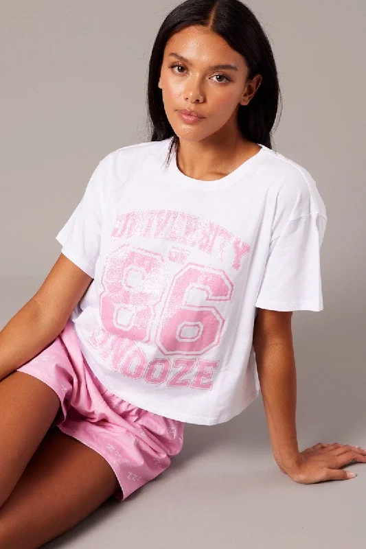 Pink Print Pyjama Setvarsity Glitter Graphic Jersey Pj