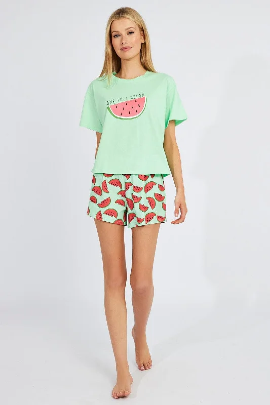 Green Print Melon Pyjama Set Graphic PJ