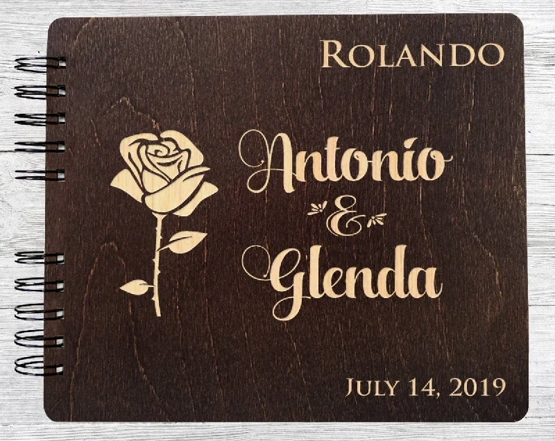 Wood Flower Custom Guest Book Album Be Our Guest Personalized Wedding Favor Rustic Engraved Bridal Shower Gift Bride Groom Gift Photo Booth