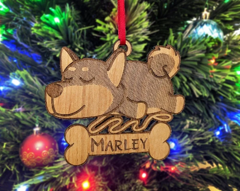 Shiba Inu Laser Engraved Wood Ornament with Name in Bone Best Dog Ever Birthday Present Gift Personalized Shiba Christmas Decor Idea for Mom