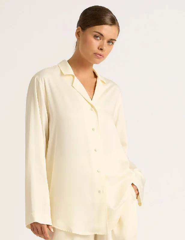 Vegan Silk Long Sleeve Sleep Shirt - Pearl