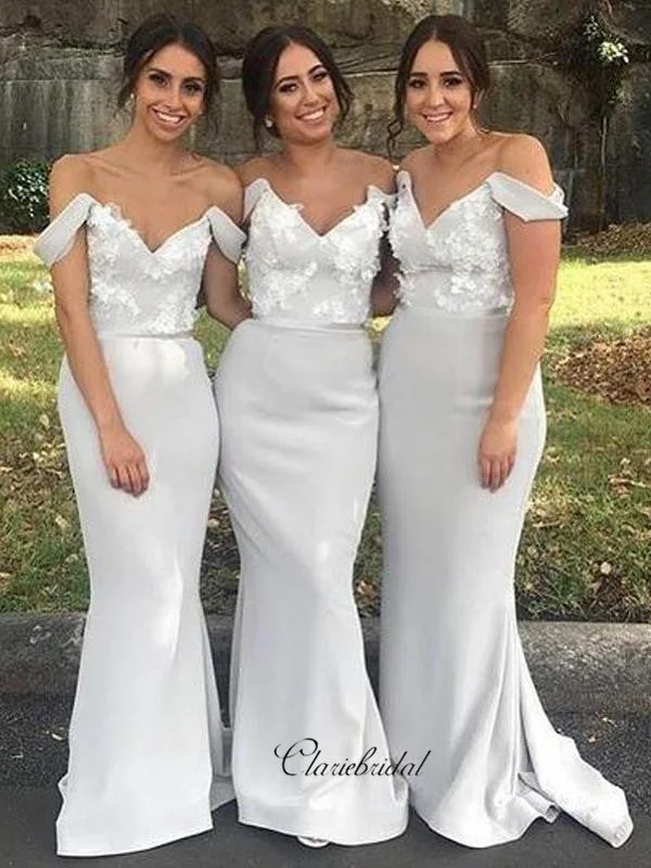 Appliques Fashion Bridesmaid Dresses, Off The Shoulder Mermaid Bridesmaid Dresses