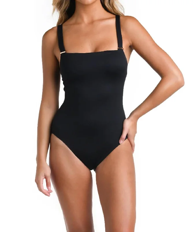 Luxe Over The Shoulder One Piece Swimsuit In Black