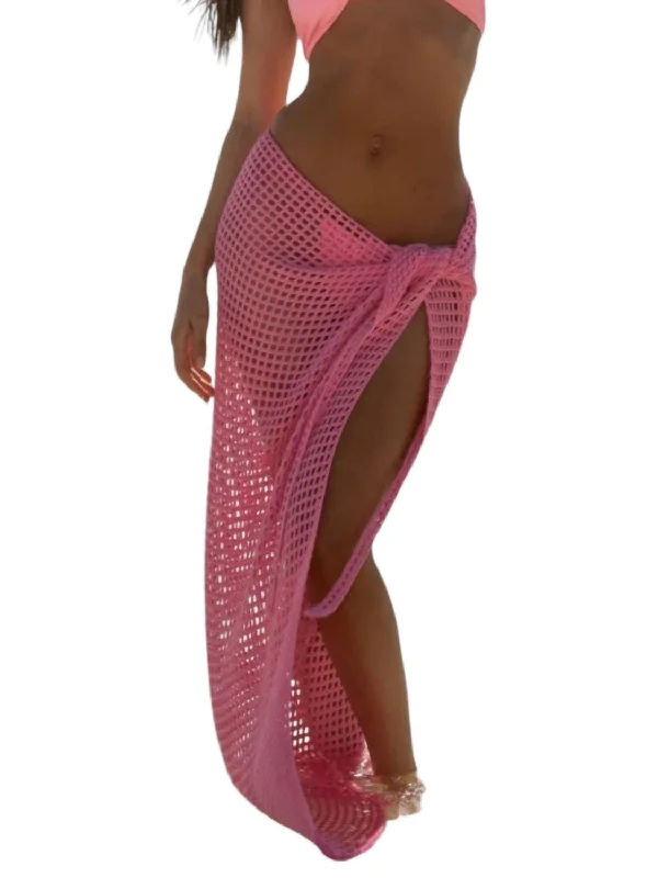 Midi Net Sarong In Pink Cream