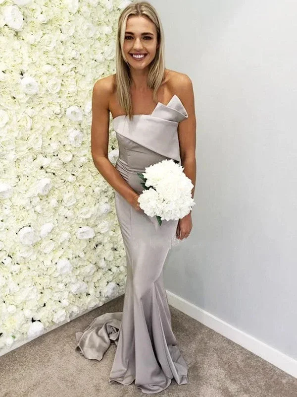 Strapless Unique Bridesmaid Dresses, 2020 Popular Mermaid Long Bridesmaid Dresses