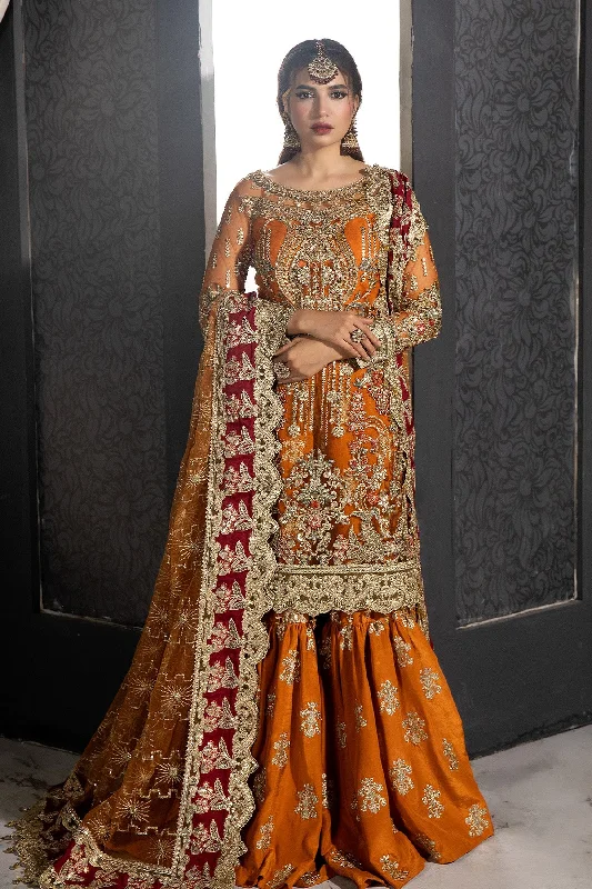 Mustard Embroidered Pakistani Wedding Dress in kameez Sharara Style