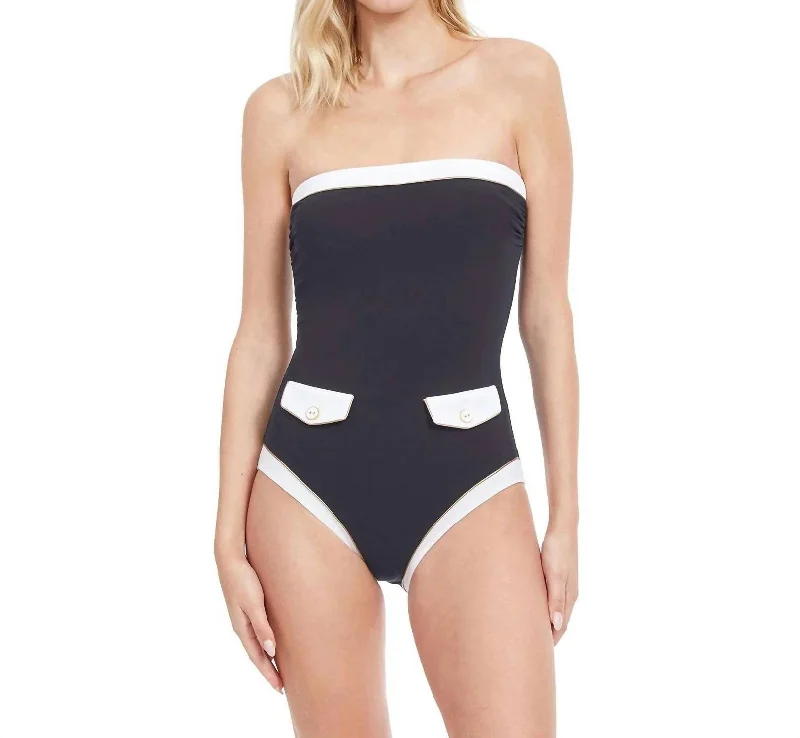 Bandeau Strapless One Piece Swimsuit In Black