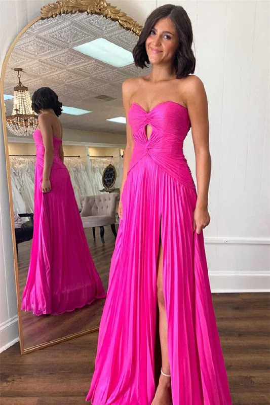 Strapless Hot Pink Girl Party Prom Dresses, Sweetheart Newest 2024 Long Prom Dresses, Fashion Bridesmaid Dresses