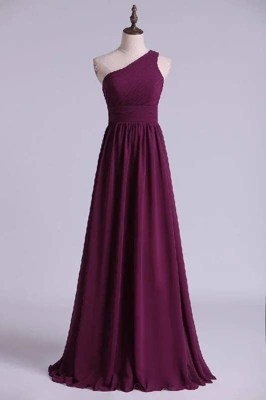 Magenta One-Shoulder A-Line Long Maid of Honor Dress