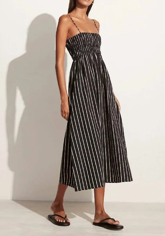 Marieka Midi Dress in Adia Stripe Print Black