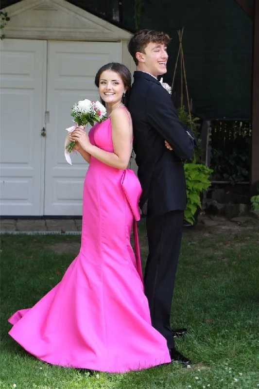 Hot Pink Newest Long Prom Dresses, Mermaid Wedding Bridesmaid Dresses, Fashion Bridal Gowns