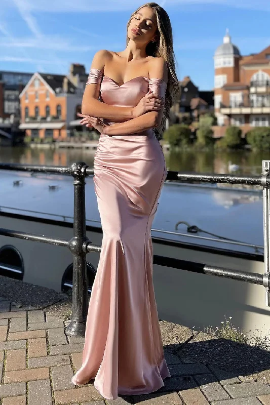 Off the Shoulder Pink Mermaid Prom Dresses, Wedding Guest Dresses, Bridesmaid Dresses