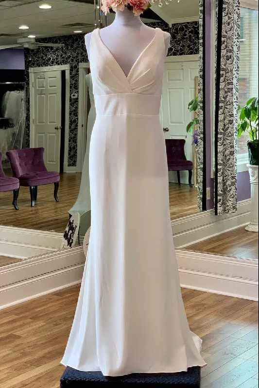 White V-Neck Square Back Long Bridal Gown