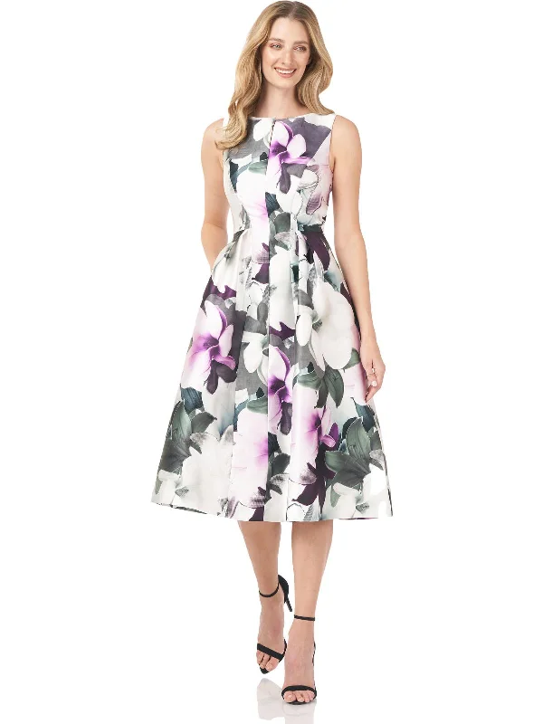 Womens Floral Midi Cocktail and Party Dress