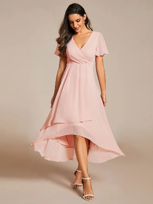 Lana | Pleated Chiffon Ruffles Sleeve Midi Bridesmaid Dress