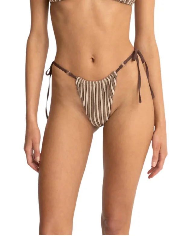 Terry Gathered Tie Side Itsy Bikini Bottom In Cocoa