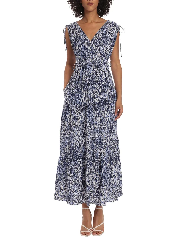 Womens Printed Tie Front Midi Dress