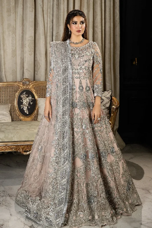 Luxury Pink Embroidered Pakistani Wedding Dress in Pishwas Frock Style