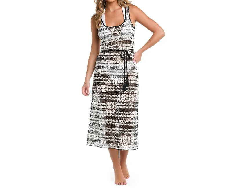 Onshore Breeze Tank Dress Cover Up In Black/white