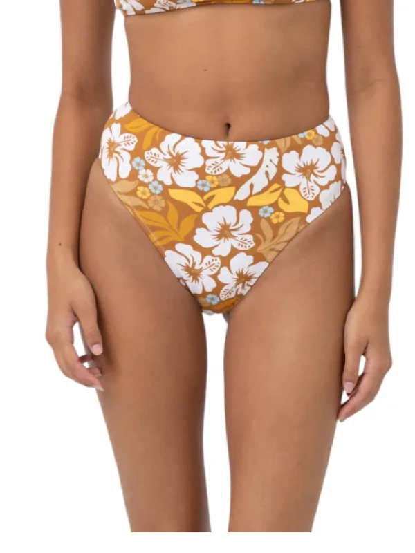 Pacific Floral High Waisted Bikini Bottom In Golden