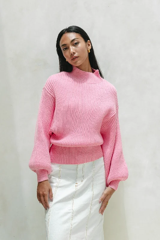 Grace Pink Balloon Sleeve Knit Sweater