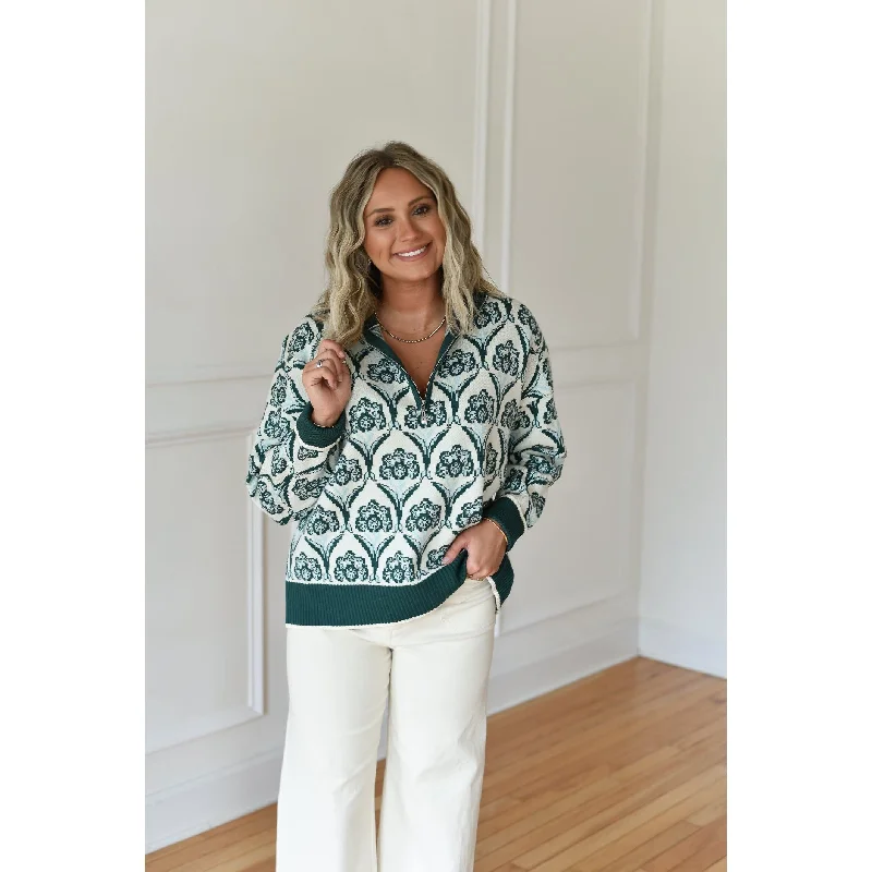 Hagan Floral Quarter Zip Sweater