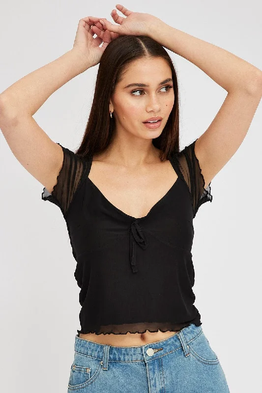 Black Mesh Top Short Sleeve