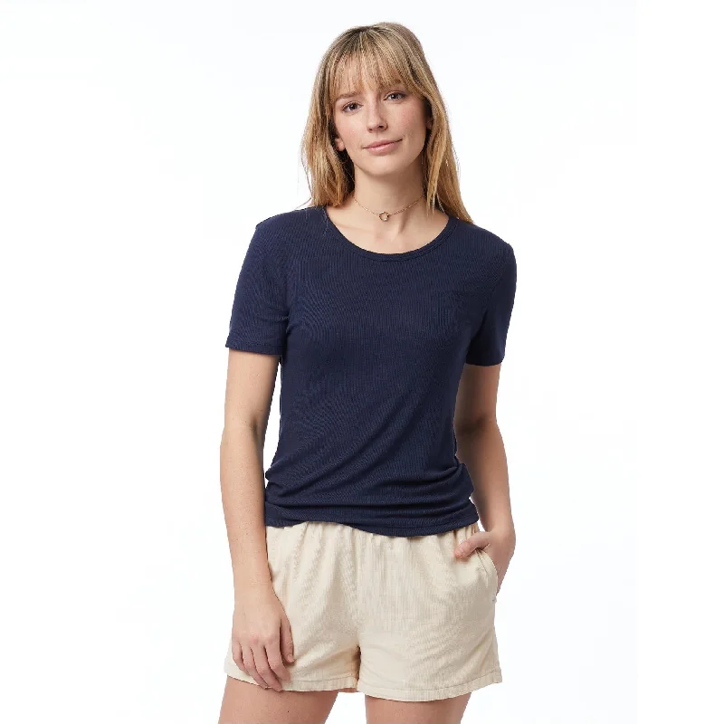 Mia Slinky Rib Crew T-Shirt (Navy)