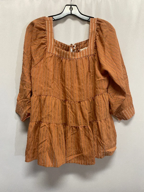 Top Long Sleeve By Easel In Brown, Size: S