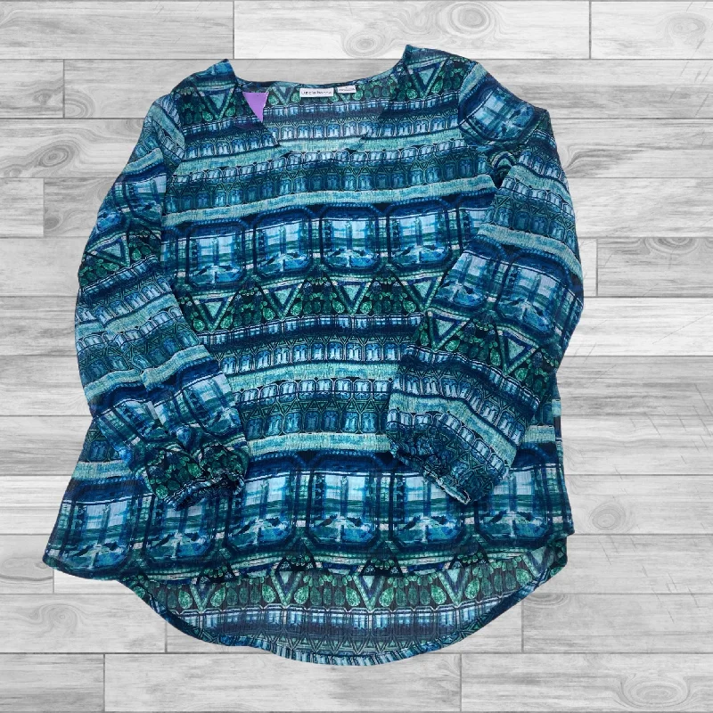 Top Long Sleeve By Liz Claiborne In Blue & Green, Size: M