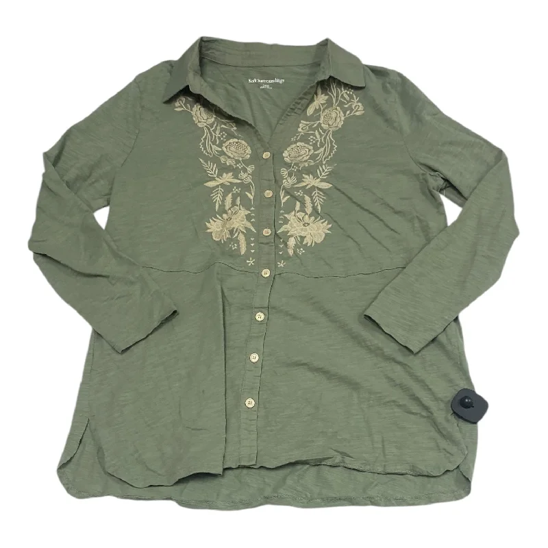 Top Long Sleeve By Soft Surroundings In Green & Tan, Size: L